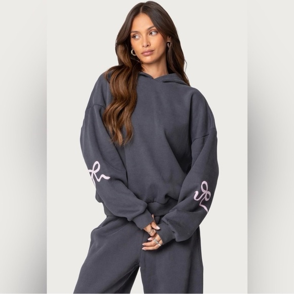 Edited grey hoodie and matching pants with bow details size large NWT - Picture 4 of 11